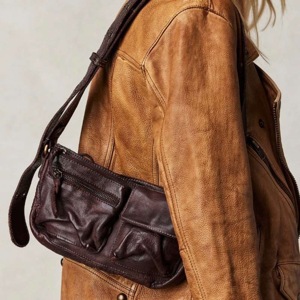 NWT Free People Wade Leather Sling Bag Cognac Brown Crossbody